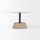 preview thumbnail 3 of 5, Maxwell White Marble Top With Light Brown Solid Wood Base Round Coffee Table