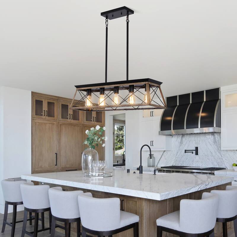 Mateo 31.5 in. 5-Light Farmhouse Chandelier Light with Caged Metal Shade
