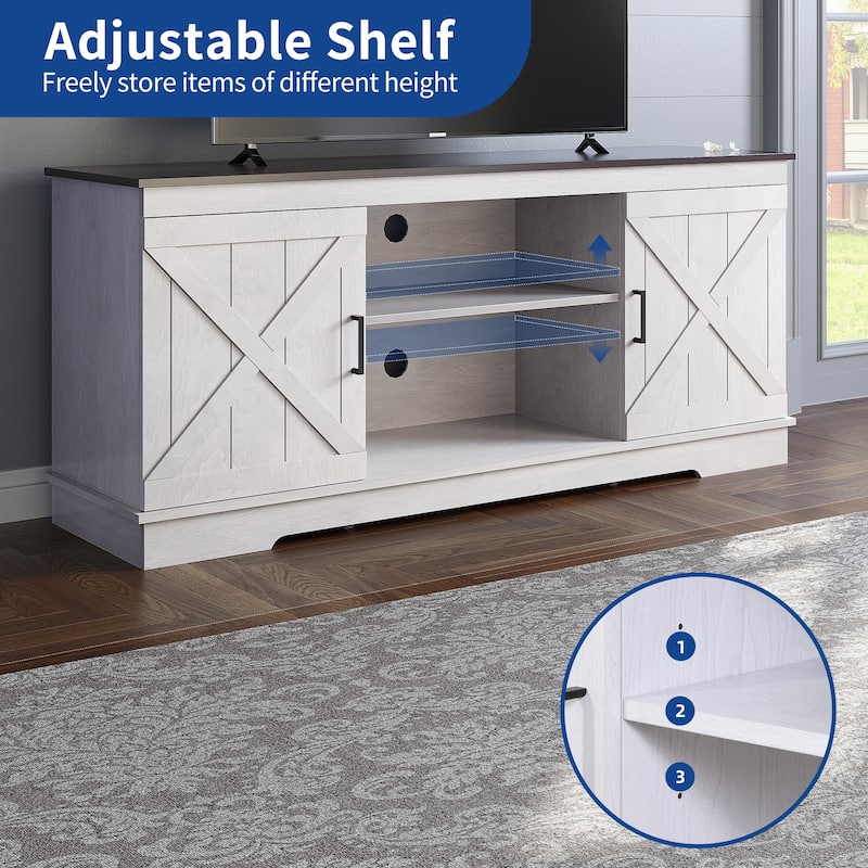Moasis Farmhouse TV Stand with Barn Door Media Console Entertainment Center with Storage Cabinets