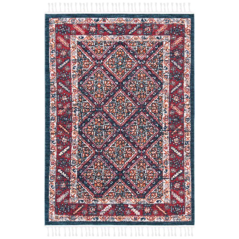 SAFAVIEH Farmhouse Dagbjort Boho Tribal Polyester Rug - 2'1" x 4' - Ivory/Navy