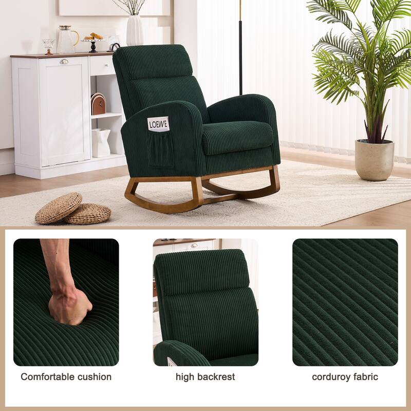 Comfortable fabric lounge rocker, corner reading rocker for living room