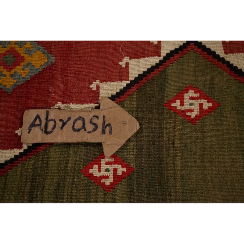 Vegetable Dye Orange Kilim Qashqai Persian Antique Wool Carpet - 4'4"x 10'10"