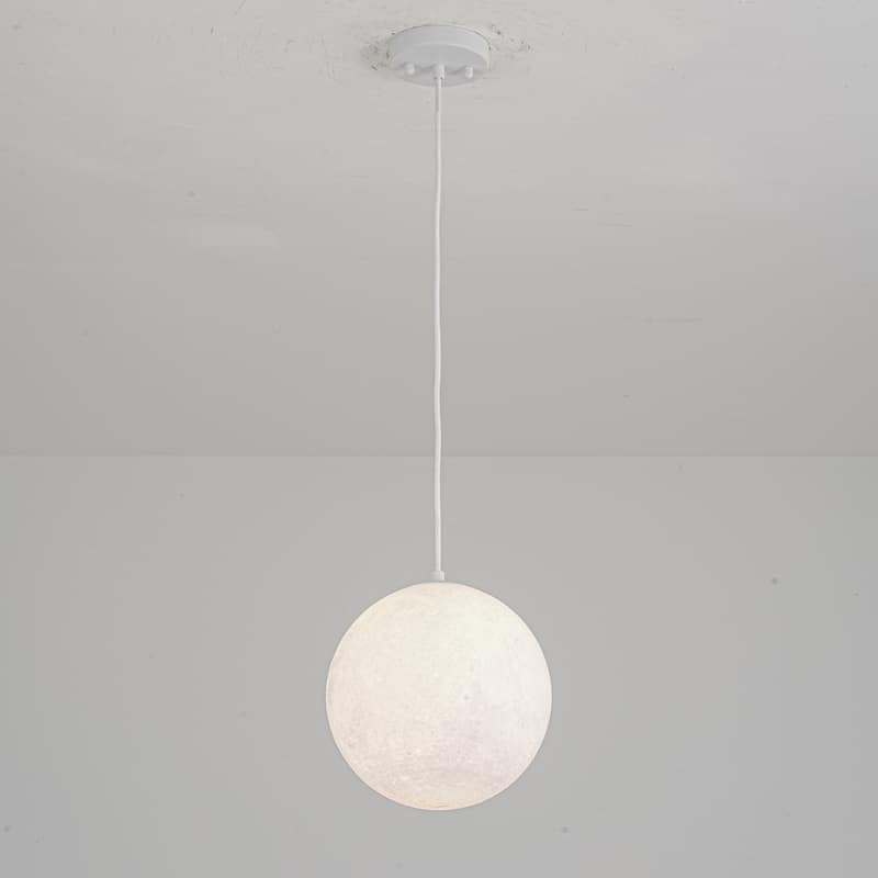 1-Light Modern 3D Printed Moon White Pendant Light for Kids' Room - 9.8 in. W x 9.8 in. H