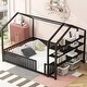 preview thumbnail 2 of 13, Black Full Size Metal House Bed with Fence and Detachable Storage Shelves for Kids, Boys and Girls