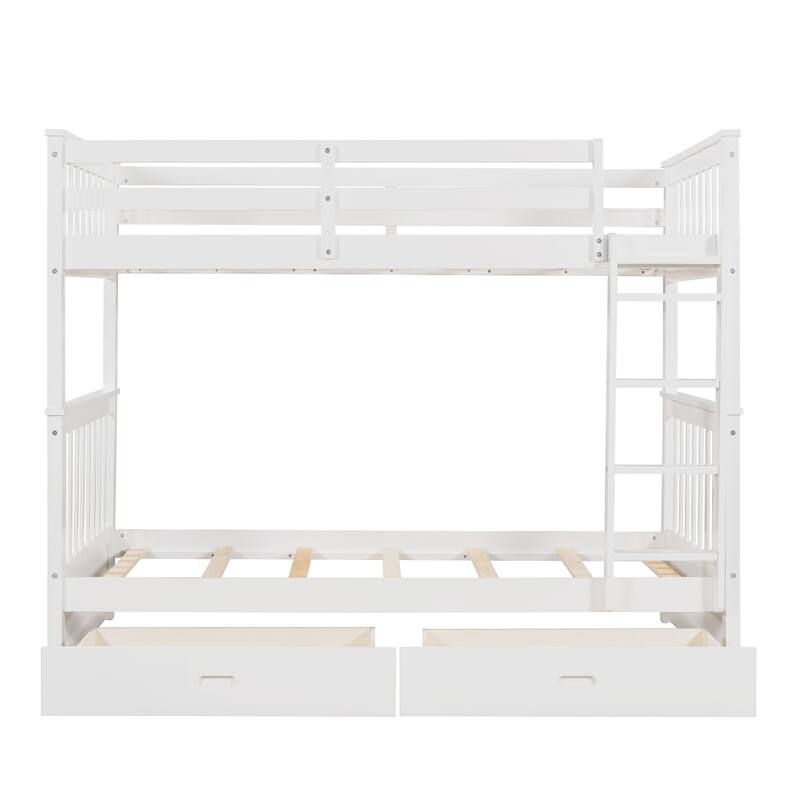 80 in. Twin-Over-Twin Bunk Bed with Ladders and Two Storage Drawers