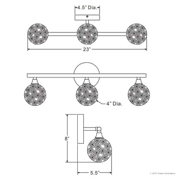 Luxury Crystal Globe LED Bathroom Vanity Light - 8" H, 23" W, 5.5" Dep