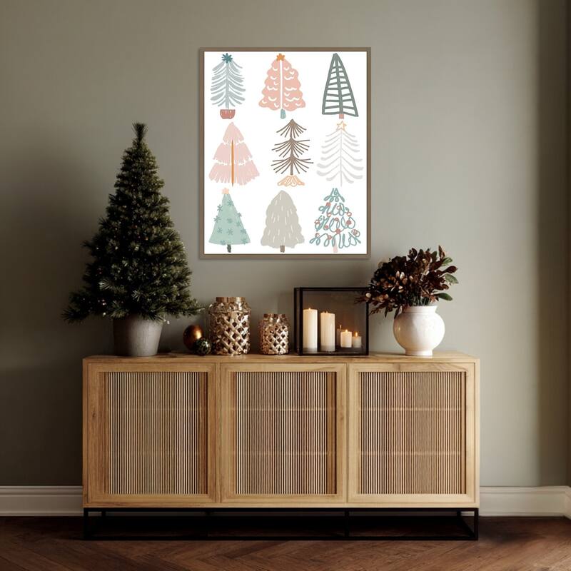Christmas Tree Sketchbook II by June Erica Vess (23 x 28 in.), Framed Canvas Wall Art Print - Sylvie Dark Gold