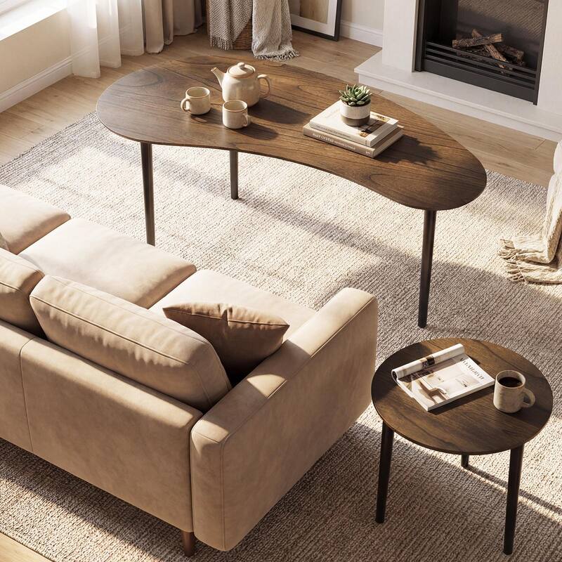 Gymax Nest Coffee Tables Set of 2 Modern Accent Tables w/ Solid Wood