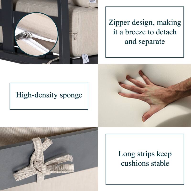 Chelsea 6-Piece Outdoor Patio Sectional Set in Black Aluminum with Removable Cushions for Backyard Garden and Patio Deck