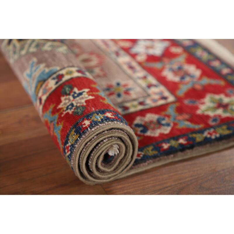 Geometric Kazak Oriental Accent Rug Hand-Knotted Wool Carpet - 2'0" x 3'0"