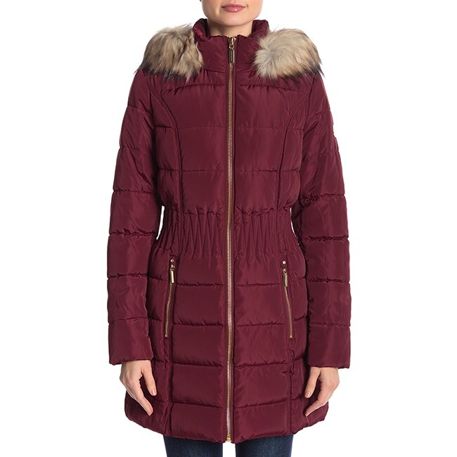 Shop Laundry By Shelli Segal Cinch Puffer Down Coat Sangria
