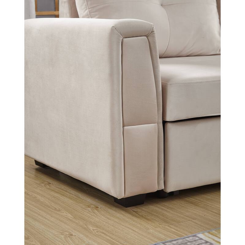91" Wide Velvet Reversible Sofabed Sectional Sofa & Chaise - 91" Wide