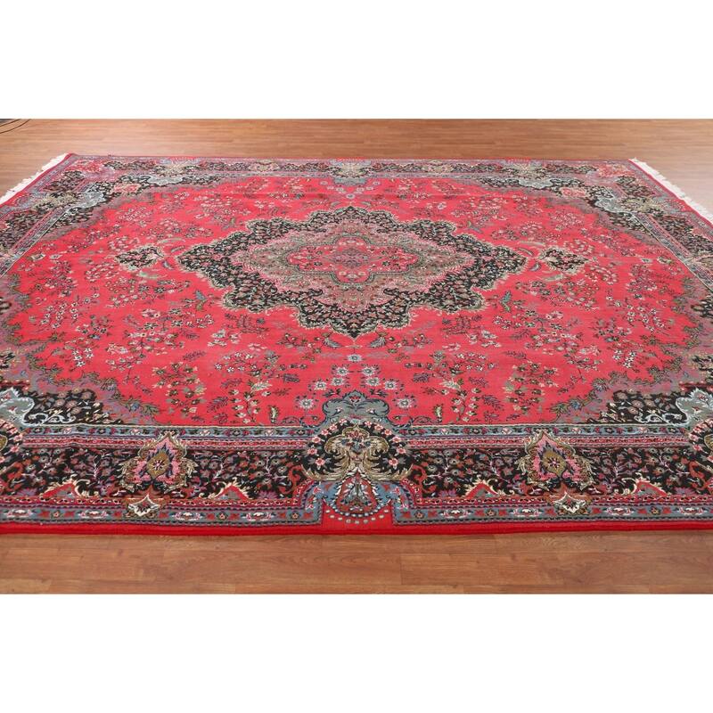 Victorian Style Pink Kashan Turkish Area Rug Machine Made Carpet - 9'8" x 13'2"