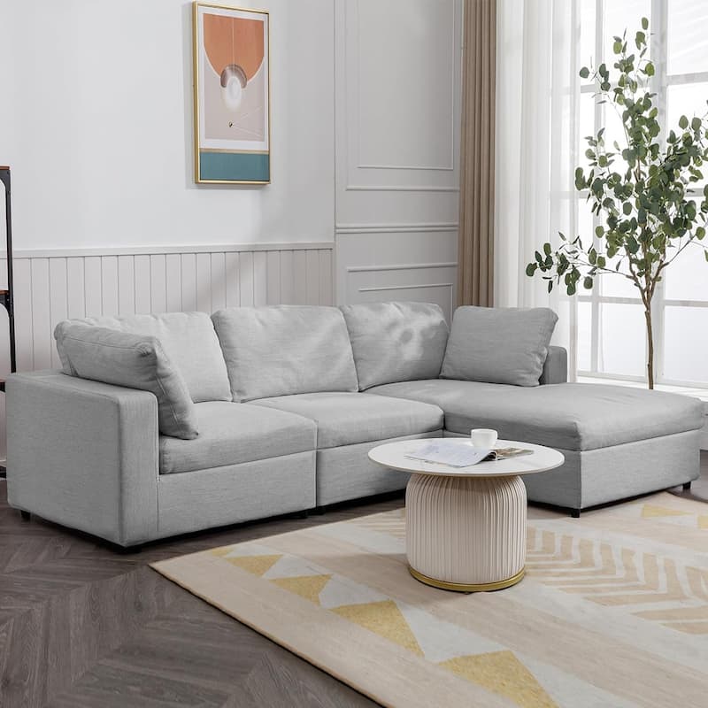 Mixoy Sectional L-Shaped Sofa Couch,Modern Upholstered 3-Seat Sofa with Pillows and Lounge Chaise - 106.7in*70in*33.5in - Light Grey - Reversible