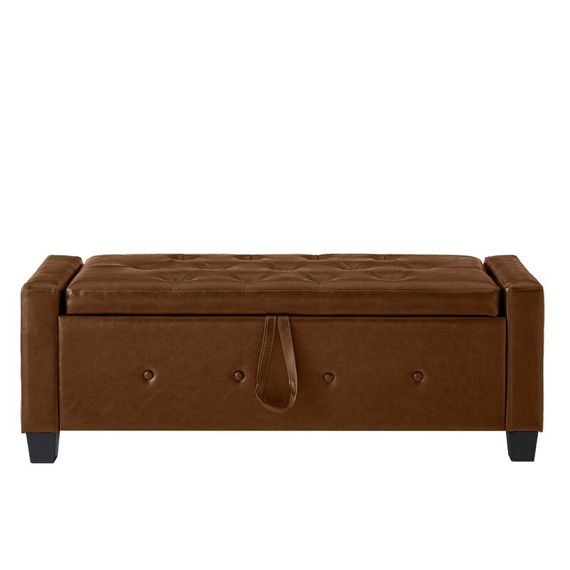 Tufted Faux Leather Storage Ottoman Bench for Bedroom, Living Room & Hallway, 48" Multifunctional Upholstered End of Bed Bench