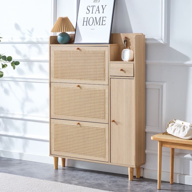 Modern Minimalist Storage Cabinet,Japanese Rattan Shoe Cabinet, Bed Top Cabinet,Small Home Furniture
