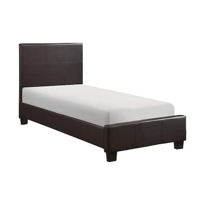 Twin Size Faux Leather Platform Bed with Engineered Wood Frame and No Box Spring Required