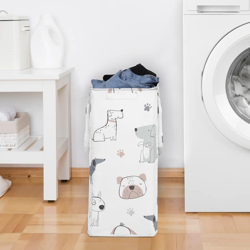 Sweet Jojo Designs Dog Boy, Girl, Unisex/Gender Neutral Foldable Laundry Hamper with Handles - Modern Puppy, Watercolor, Puppies