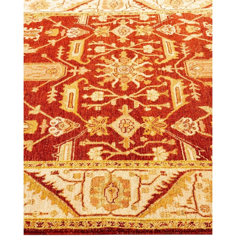 Overton Hand Knotted Wool Vintage Inspired Modern Contemporary Eclectic Red Area Rug - 5' 1" x 8' 8"