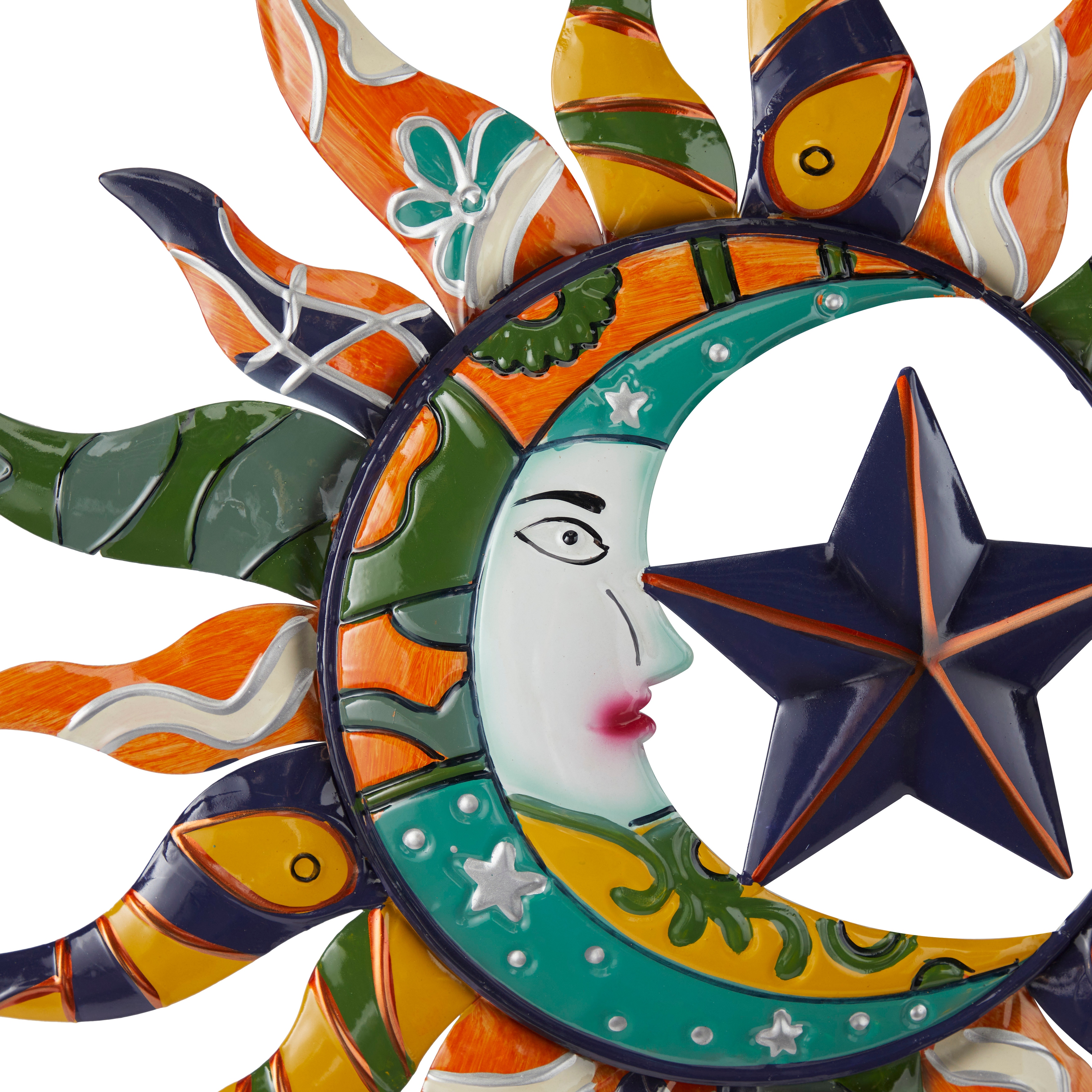 Multi Color Metal Eclectic Whimsical Celestial Sun Art Wall Sculpture