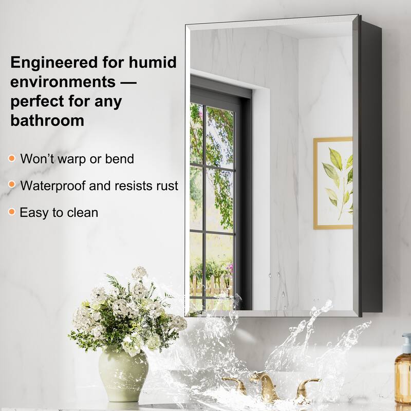 Belle Medicine Cabinet with Mirror, Adjustable Shelves, Recessed or Wall Mount