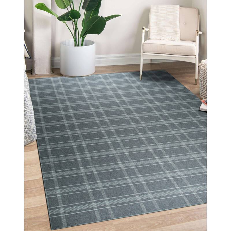 Gray Transitional Geometric Reversible Plaid Area Rug, Elegant Handcrafted Soft Texture for Bedrooms - L
