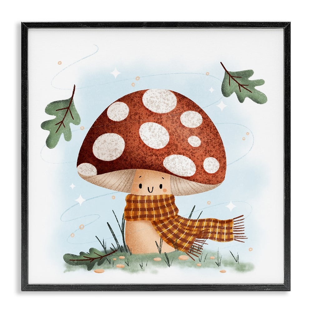 Stupell Happy Mushroom in Scarf Framed Giclee Art Design By Sarah Hickman