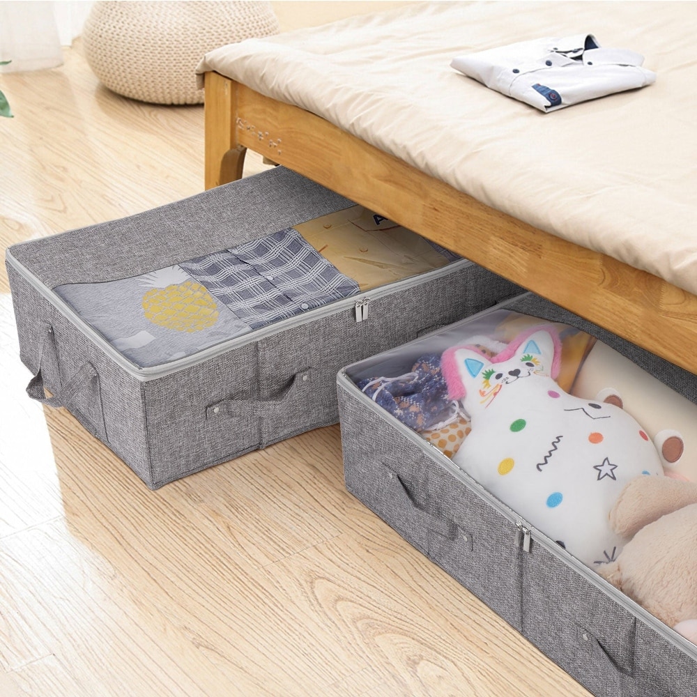 StorageWorks Underbed Storage Box, Under Bed Clothes Organizer With Sturdy  Structure and Ultra Thick Fabric, Ivory White, Large, 2 pack