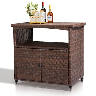 Rattan Bar Table with wheels Brown