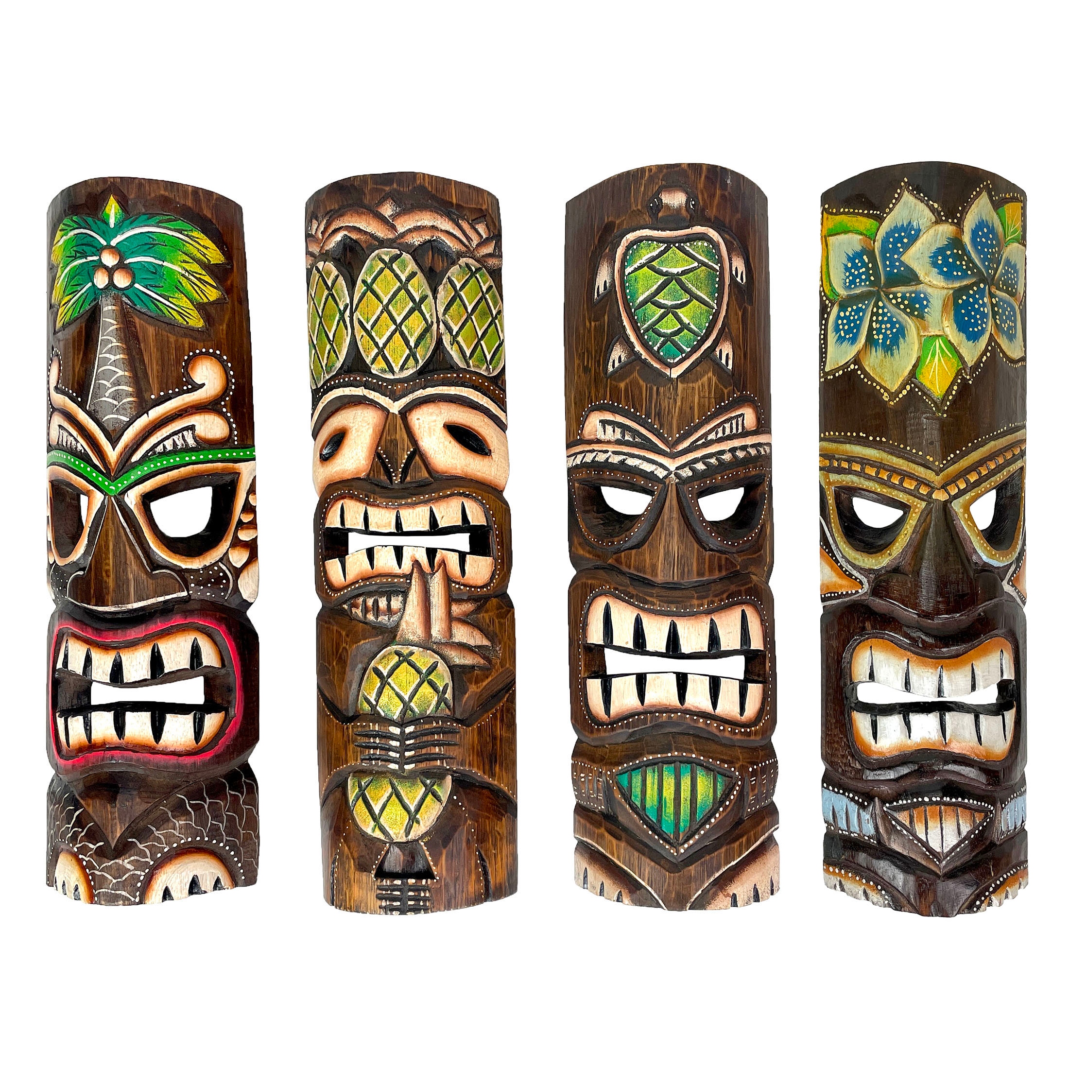 Zeckos 40 Inch Carved Wood Hawaiian Tiki God Masks (Set Of 3) - On