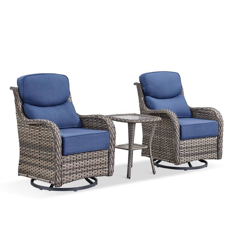 Outdoor Swivel Wicker Patio Chairs Set with Side Table