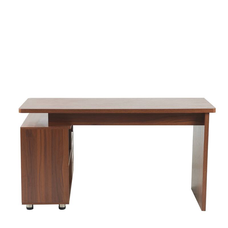 55.1"L Home Office L-Shaped Versatile Desk Height Adjustable Extendable Desk with Storage Drawers and Cabinet, Walnut
