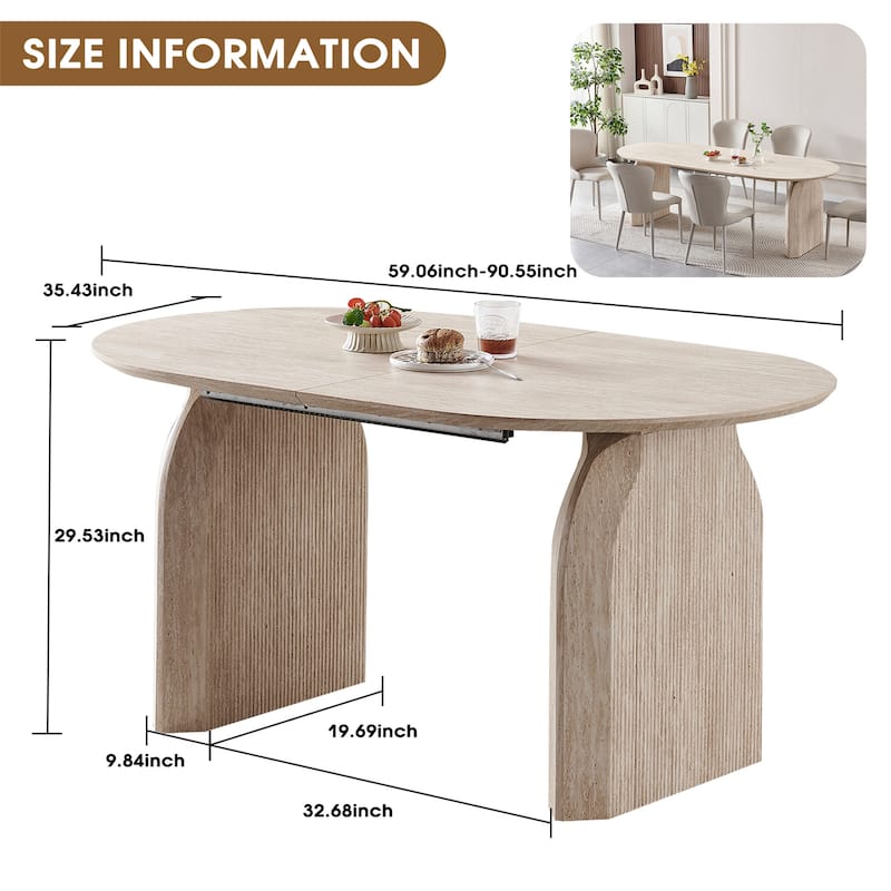 Modern Extendable Oval Table, Sleek Dual-Pillar Design