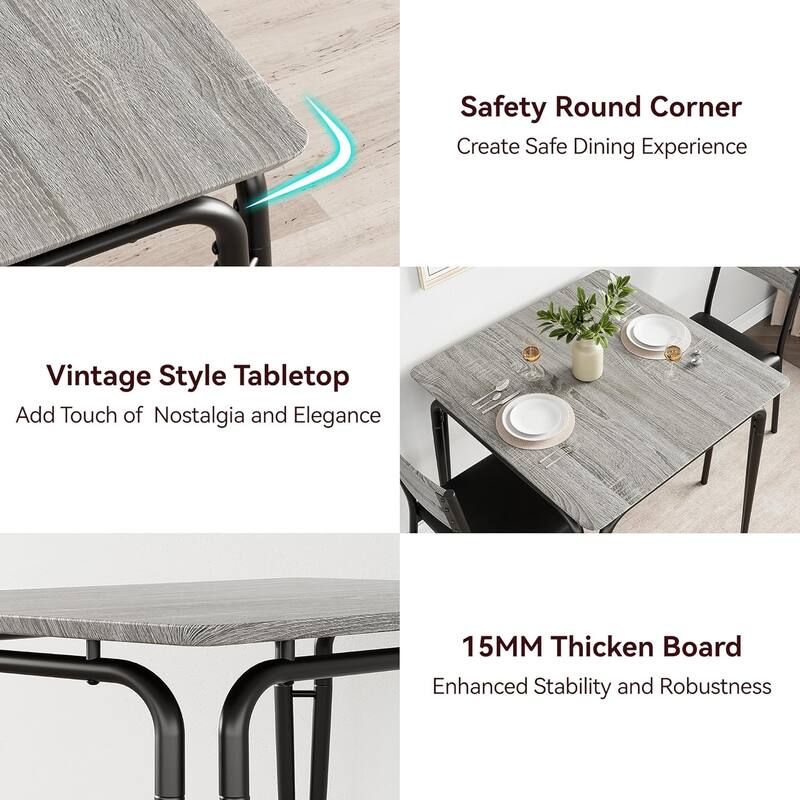 3-Piece Dining Table Set with 2 Chairs, Compact Square Table and Chairs for Kitchen or Apartment