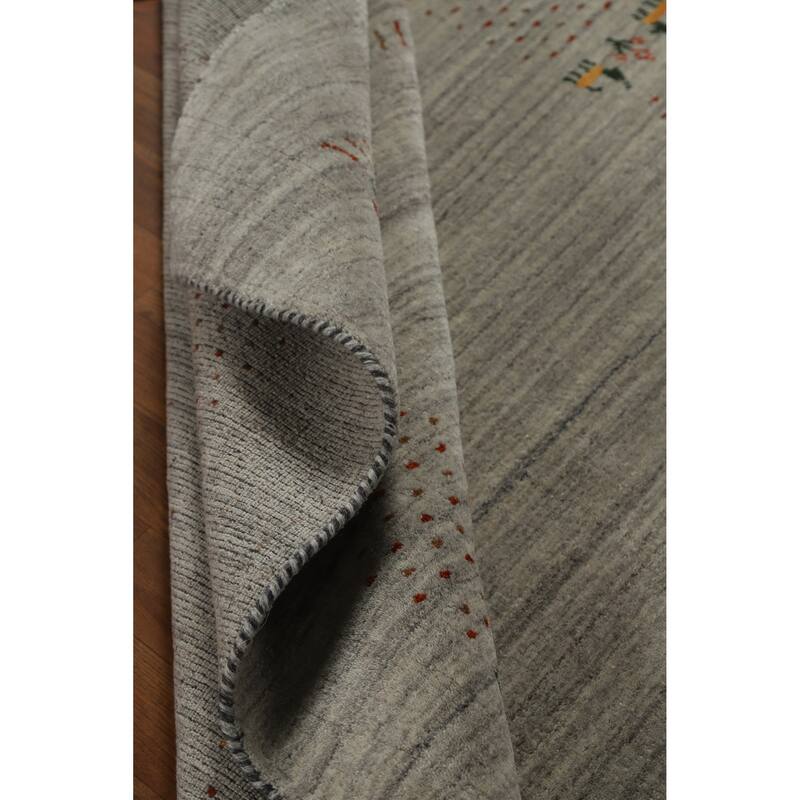 Hand Knotted Oriental 100% Wool Carpet Tribal Animal Pictorial Greys & Charcoal Gabbeh Area Rug - 7' 10'' X 5' 1''
