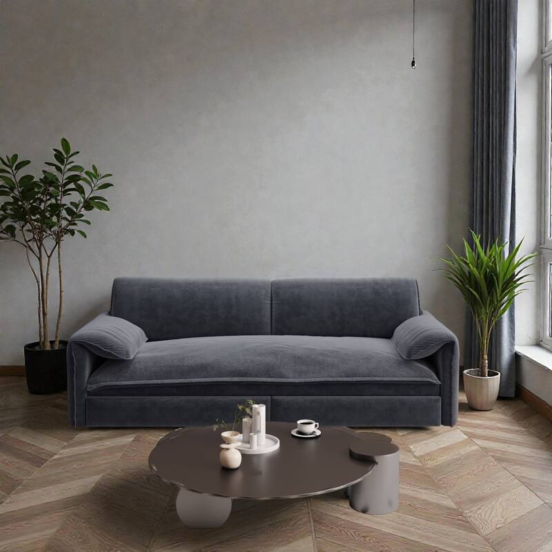 66" Pull Out Sofa Bed, 3-in-1 Convertible Queen Sleeper Sofa with Side Storage, Velvet Loveseat for Living Room Apartment - Grey