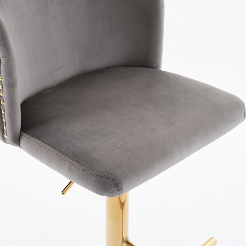 Swivel Barstools Adjusatble Seat Height With Gold-plating Base,Classic Velvet Upholstered Bar Stools,Set of 2