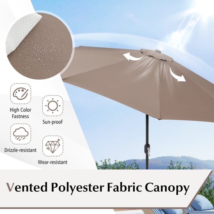 10FT Patio Umbrella 6 Ribs Market Steel Tilt with Crank Outdoor Garden without Weight Base