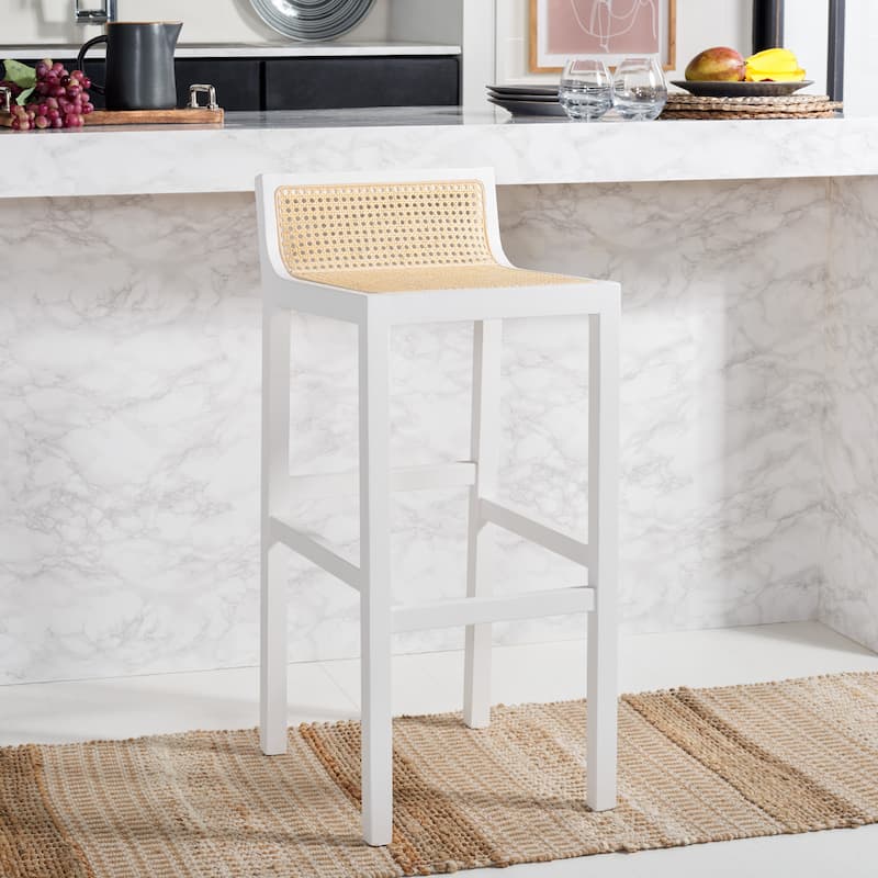 SAFAVIEH Crete Low Back Cane Bar Stool - 16" W x 20" D x 38" H - 16Wx19Dx37H