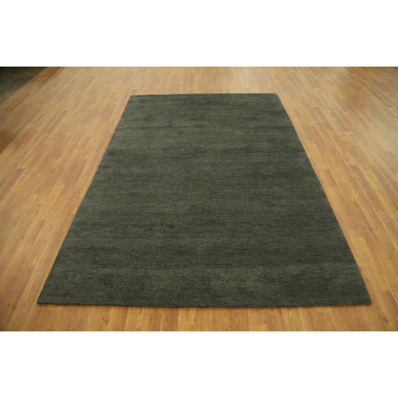 Hand Knotted Oriental 100% Wool Carpet Modern Solid Green Gabbeh Area Rug - 7' 11'' X 5' 6''