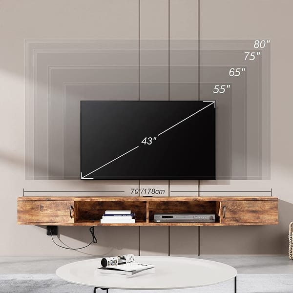 Fitueyes 70'' Floating TV Stand Wall Mounted TV Shelf Media Console ...
