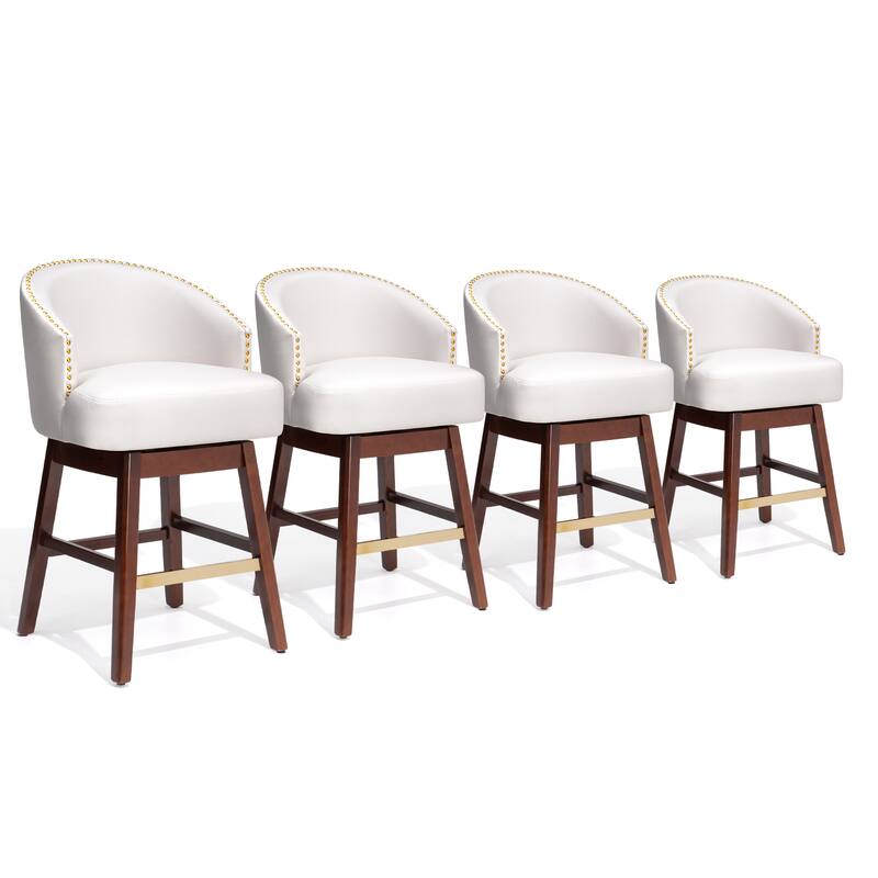 26.4"/31.9"H Height Upholstered Solid Wood Swivel Bar Stools - Set of 4 - Ivory White - 4PC - Counter Height