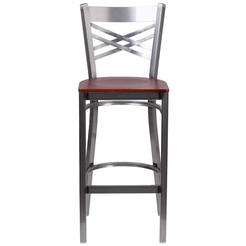 2 Pack Clear Coated ''X'' Back Metal Restaurant Barstool - 17"W x 18"D x 42.25"H