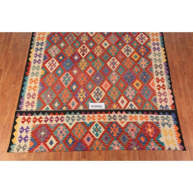 South Western Style Kilim Oriental Area Rug Handmade Wool Carpet - 8'5"x 11'2"