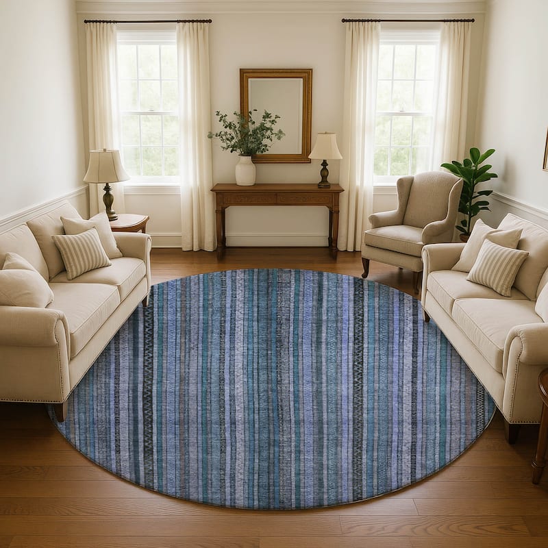 Premium Washable Super Soft Striped Mayfield Rug - Blue - 8' x 8'