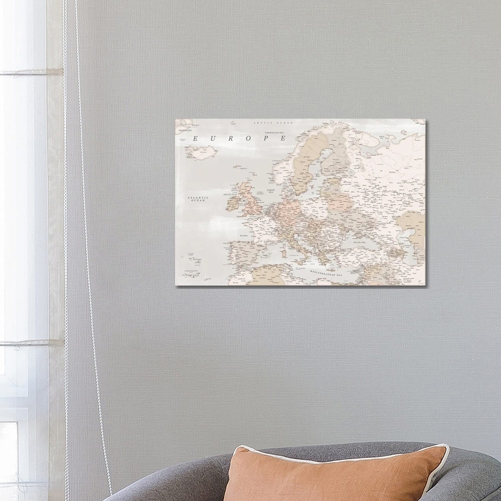 iCanvas "Detailed Map Of Europe In Distressed Brown" by blursbyai Canvas Print