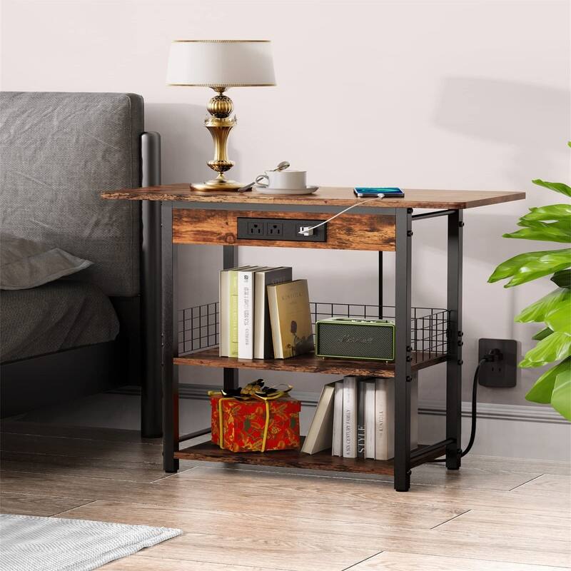 End Table with Charging Station - 12.2"D x 25.5"W x 25.5"H