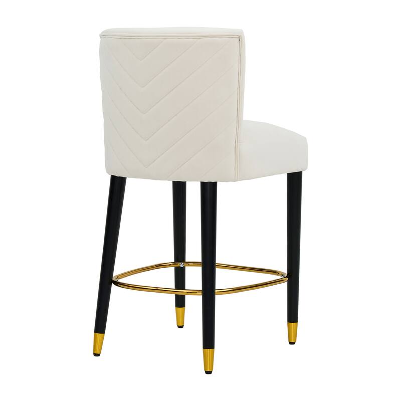 Roomfitters 27'' Upholstered Counter Stools, Set of 2 Modern Bar Chairs with Gold Circular Footrest and Light Fabric