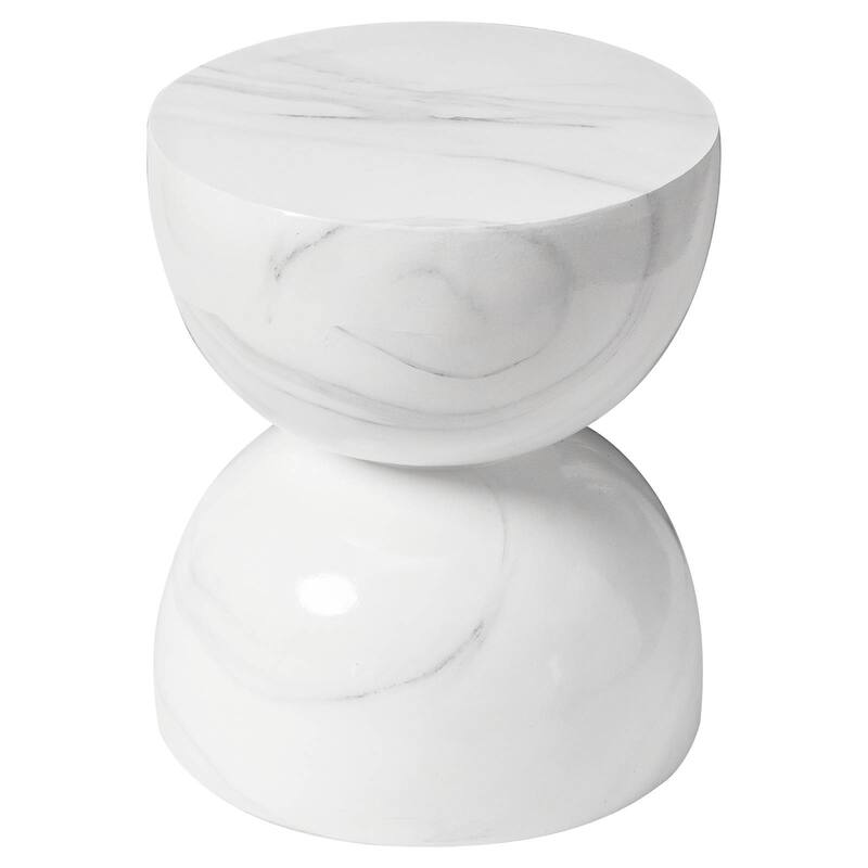 Sage 16-Inch Round Side Table in Fiberstone for Indoor and Outdoor Modern Weather Resistant End Table Hourglass Design - Marbled White
