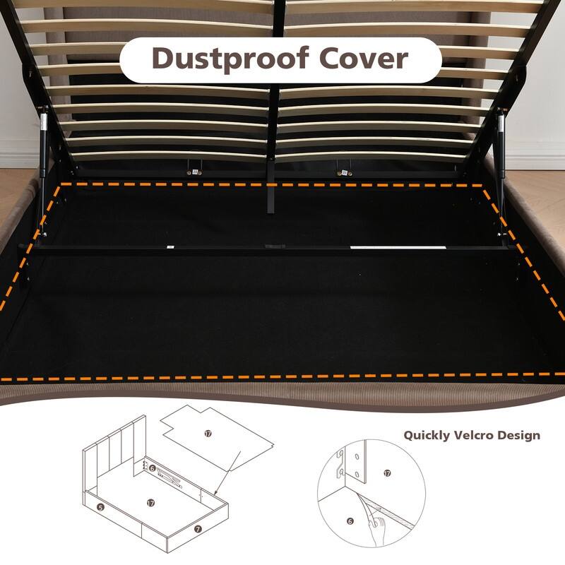 Lift Up Storage Platform Bed with Minimalist Headboard